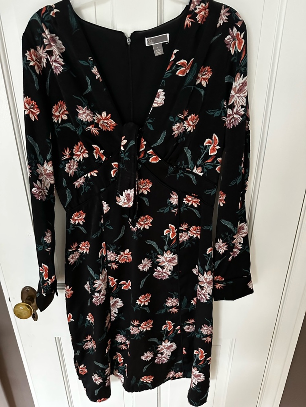 Black Floral tie Top with pink and Green Accents